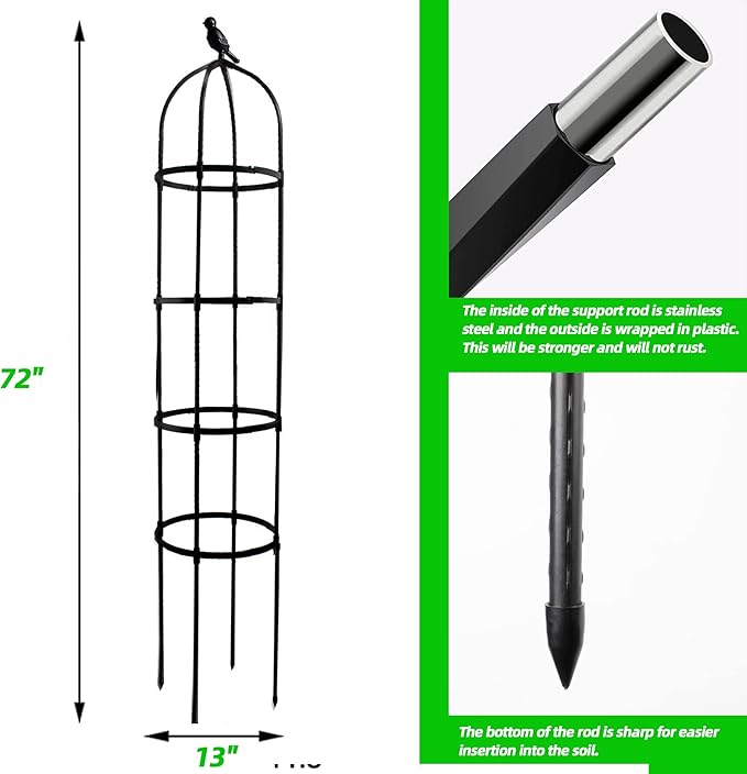 Garden Trellis for Climbing Plants, Rustproof Metal Pipe with Heavy Duty 6ft, Garden Outdoor Indoor Potted Plant Support（Black）