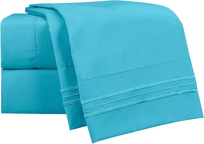 Clara Clark Bed Sheets, Premier 1800 Series 4 Piece Bed Sheet Set, Deep Pocket, Wrinkle, Fade, Stain Resistant, Luxury Soft Bedding Sheets & Pillowcases, Queen, Beach Blue (Pack of 2)