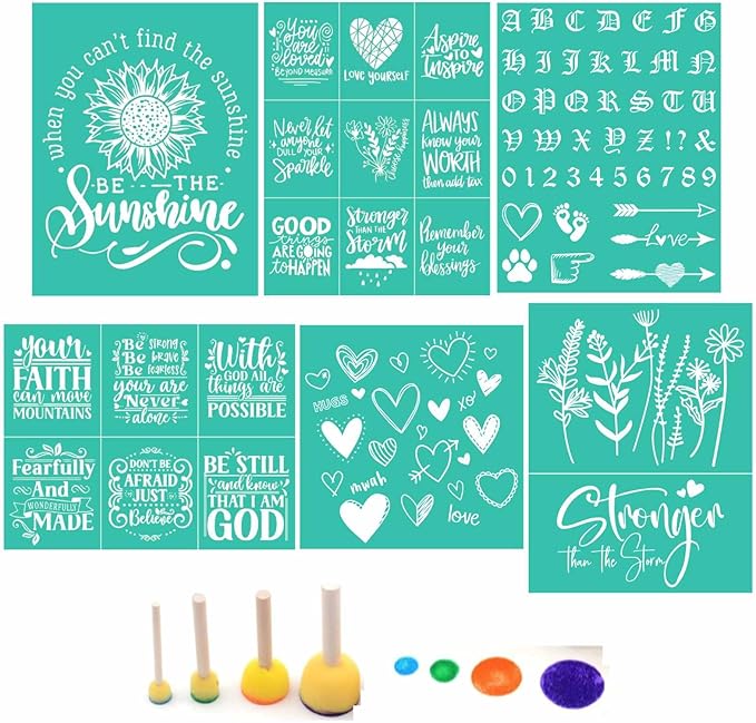 11PCS Sunflower Silk Screen Stencils Self Adhesive Be Kind Screen Printing Stencil Reusable Mesh Stencils Wildflower Chalk Transfers for Chalk Paste Paint on Wood Signs, Fabric,DIY Garden Decor Art
