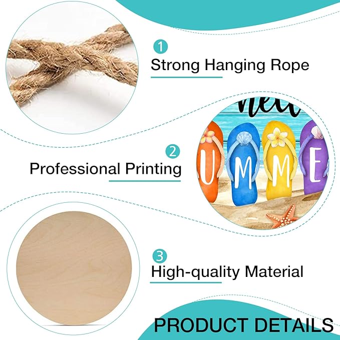 Deroro Hello Summer Beach Flip Flops Sign for Front Door Decor, Sunglasses Starfish Coastal Wood Hanger for Outdoor Outside Porch, Seasonal Farmhouse Wooden Wreath Indoor Wall Hanging Decorations