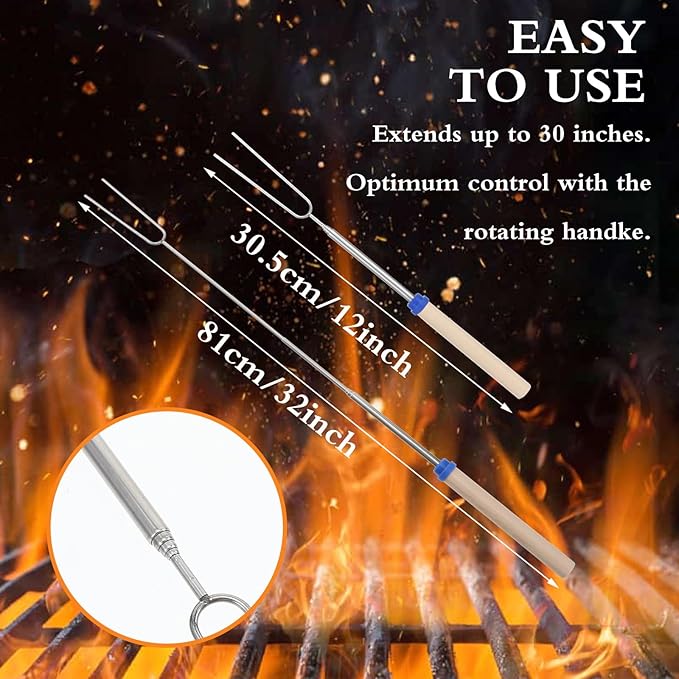32 Inch Marshmallow Roasting Sticks Bulk, Smores Skewers for Fire Pit Kit, Hot Dog Camping Skewers Accessories Campfire Marshmellow Extendable Forks Bbq Tools Smores Sticks(20 Pack)