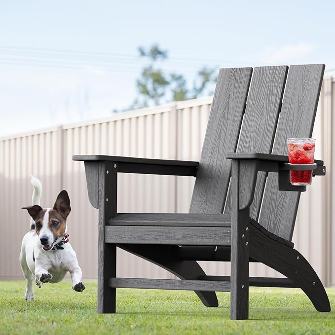 Modern Adirondack Chair, HDPE Plastic Patio Chairs for All Weather, Fire Pit Chair, Outdoor Lawn Chairs for Deck, Porch, Backyard, Garden, Slate Gray