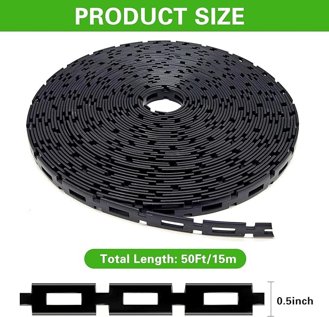 50 FT Chain Lock Tree Tie, 1/2 Inch Wide Adjustable Tree Support Straps for Staking, Outdoor Plant Garden Ties, Flexible & Reusable Plastic Ties for Cable, Leaning Tree Garden Accessories