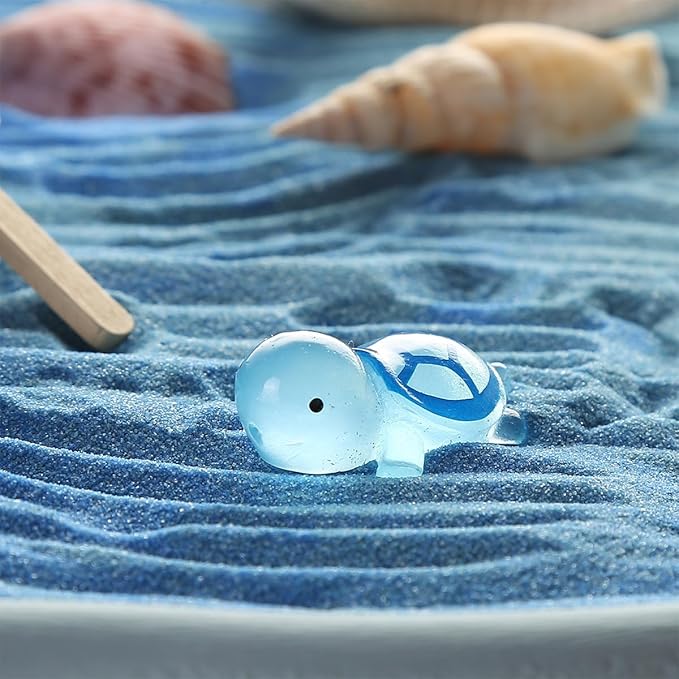 Desktop Zen Garden Kit -Ocean Themed Zen Decor Sand,Natural Shells Starfish Conch, Mermaid Resin Summer Beach Desktop Decorations,Zen Office Desktop Decoration Gift(Blue)