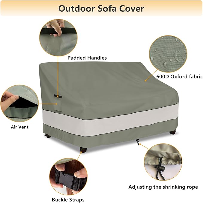 Outdoor Sofa Cover,Patio Loveseat Cover,3-Seater Bench Cover,Waterproof Heavy Duty Patio Furniture Covers,79" W x 38" D x 35" H Inches Grey Green