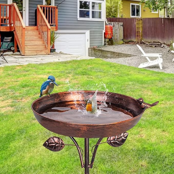 VEWOGARDEN Garden Metal Bird Bath 12" Bird Bath Bowl with 5 Prongs Base Stake, Vintage Bird Baths for Outdoors Cast Iron Birdbath Standing Bird Feeder Bath