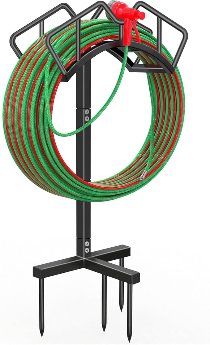 Super Stable Garden Hose Holder, Removable Water Hose Holders Stand Holds 150-Feet Hose, Detachable Hose Storage Hanger Rack for Outside Yard Lawn Farm, Black