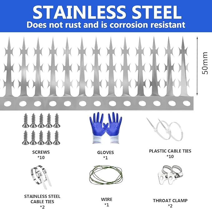 Bird Squirrel Spikes and Squirrel Proof Baffle,for Bird Feeders and Pole,Outside Fence,Wall,Tree,Drainpipes,Deterrent Effective Against Pigeons,Raccoons,Mice and Cats,40 inches