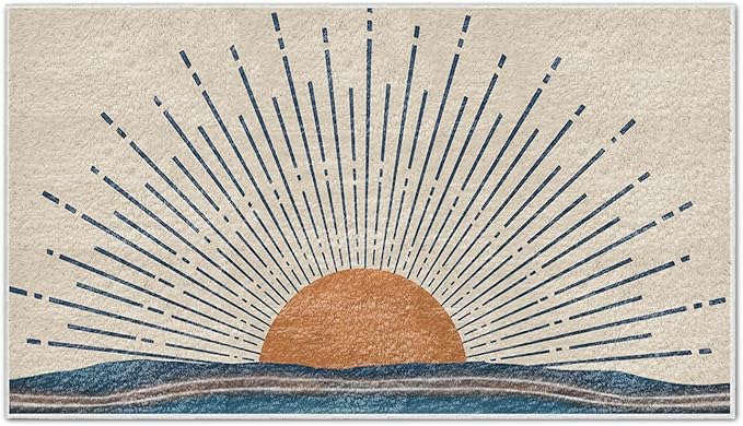 Nogrit Retro Boho Neutral Sun Sunrise Sunset Mid Century Modern Soft Rugs Anti-Slip Door Mat 17x30 Inch Non-Slip Doormat for Living Room Rug Door Mat Entryway Bedroom Kitchen RugFor Indoor Entrance