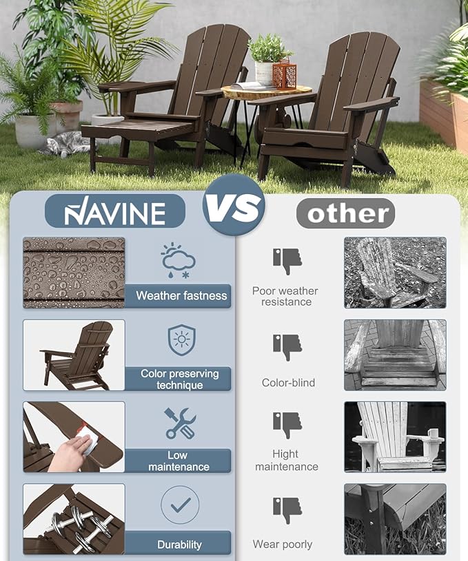 Adjustable Adirondack Chair with Retractable Ottoman Set of 4, HDPE Folding Adirondack Chair with Cup Holder, All Weather Fire Pit Chair for Outdoor.