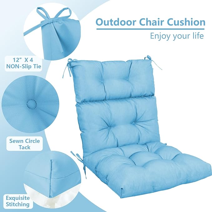 High Back Chair Cushions Set of 2, Adirondack Chair Cushion with Waterproof, Rocking Chair Cushion for Outdoor Patio, Garden Porch 45”x 22”x 4 (2, Sky Blue)
