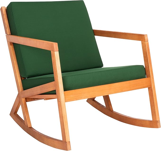 Safavieh Outdoor Collection Vernon Wood Cushion Rocking Chair PAT7013N, Natural/Green