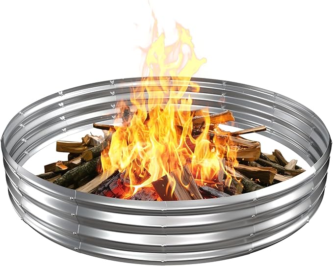 Large Metal Fire Pit Ring/Bonfire Fire Ring- 6 FT Diameter, 0.7 MM Thick,1 ft High, Durable and Stylish for Outdoor Fire Pits,Patios and Camping (Silver, 6X6X1 ft)