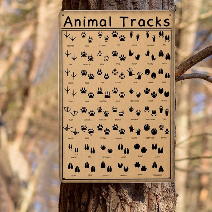 Animal Tracks Funny Hunting Vintage Metal Tin Sign Retro Rustproof Funny Art Wall Decor Gift for Cabin Animal Lovers 8x12 Inch
