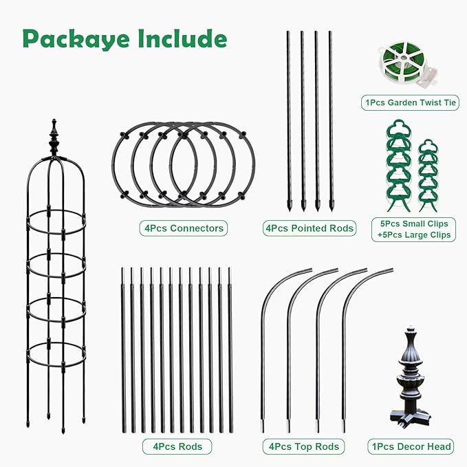 Trellis for Climbing Plants Outdoor 1Pcs Garden Obelisk 6Ft,Metal Pipe Tomato Cage Cucumber Rose Flower Vegetable Grape Round Vine Tall Plants Trellis,Plants Support Stakes Potted Garden Tower Indoor