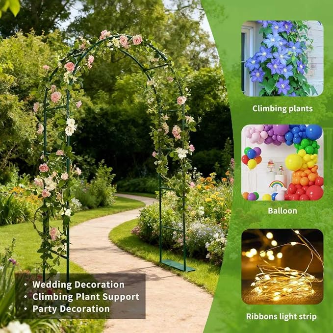 Thickened Tube GreenGiggle 100% Metal Heavy Duty Metal Garden Arch Trellis for Climbing Plants,16mm Steel Tubes,4.6ft Wx7.9ft H or 7.6ft Wx6.4ft H, Birthday Party Wedding Arch Decoration