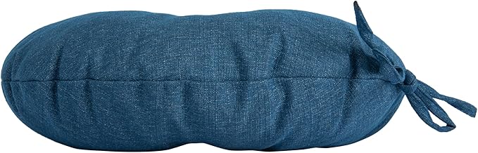 Magpie Fabrics Outdoor 15"x15"x4" Round Bistro Seat Cushions with Ties Set of 2, Tufted Waterproof Patio Floor Chair Pads for Home Garden Balcony Kitchen Office Porch, Dark Blue