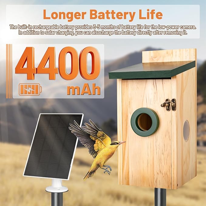 Smart Bird House with Camera, Solar Powered Bird House for Outdoor with 2K HD Cam, 2.4G WiFi, Night Vision, Motion Detection & 16GB SD, Watch Bird Nesting & Hatching in Real Time, Waterproof
