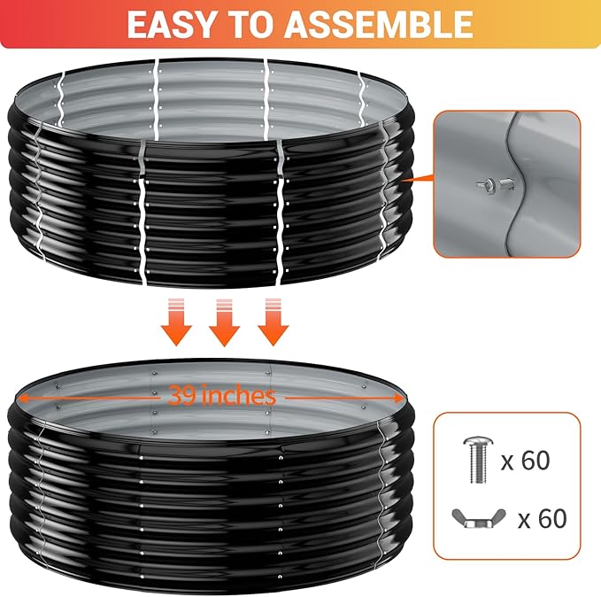 39 Inch Fire Pit Ring for Outside, 17'' Tall Firepit &Outdoor Fireplace Wood Burning,Heavy Duty Galvanized Steel Fire Bowls Portable for Backyard Bonfire,Patio,Camping,Round