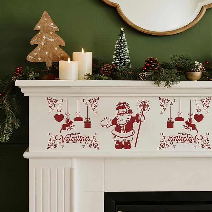 12Pc Christmas Stencils for Painting On Wood, Christmas Stencils for Crafts Reusable, Xmas Decorations Drawing DIY Art Craft Home Decor Wall, Windows, Deer Snowflakes Pinecones Decor(Christmas B)