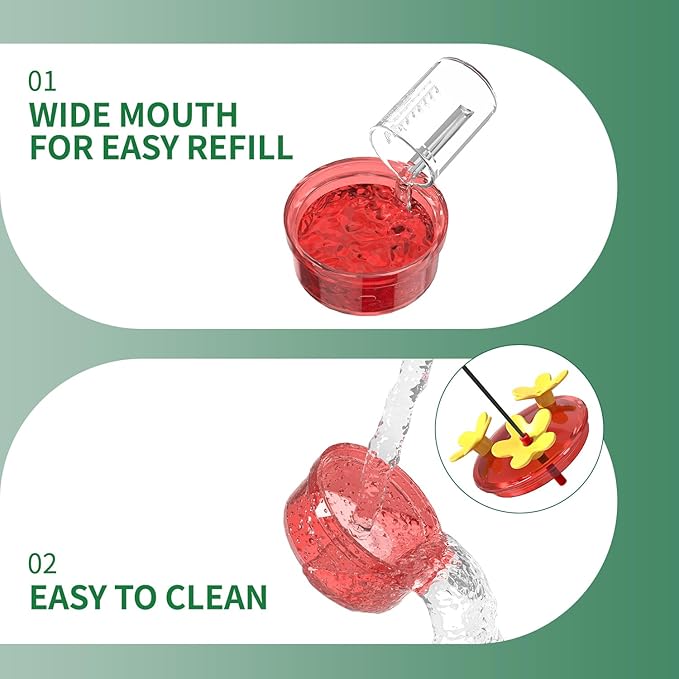 2 Pack Window Hummingbird Feeder, Small Hummingbird Feeder for Outdoors with Strong Suction Cup - Metal Base & 6 Feeding Ports, Easy to Clean and Refill, Pink