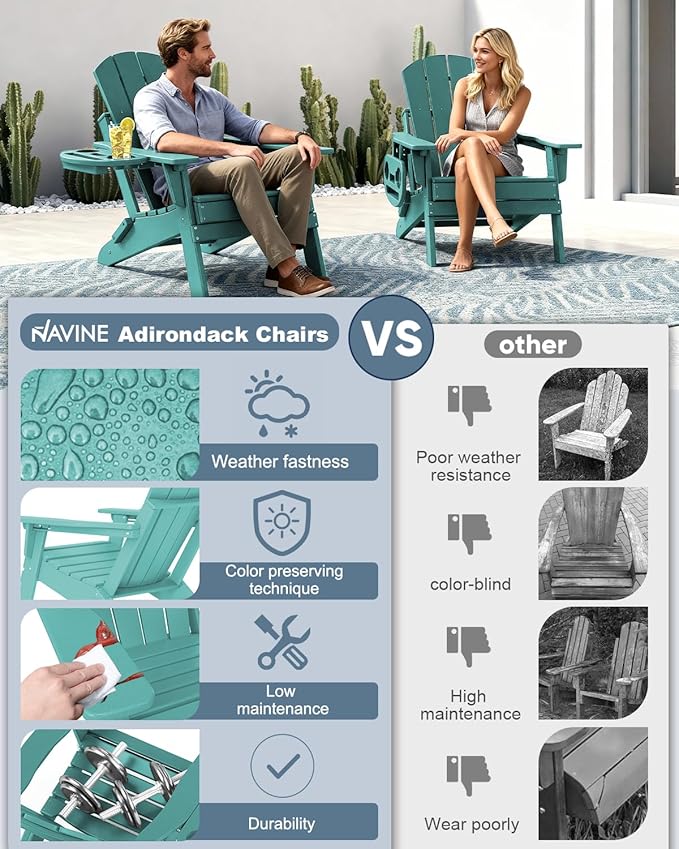 Adjustable Adirondack Chair Set of 6 with Cup Holder, All Weather HDPE Fire Pit Chairs for Deck, Backyard, Patio, Lake Blue