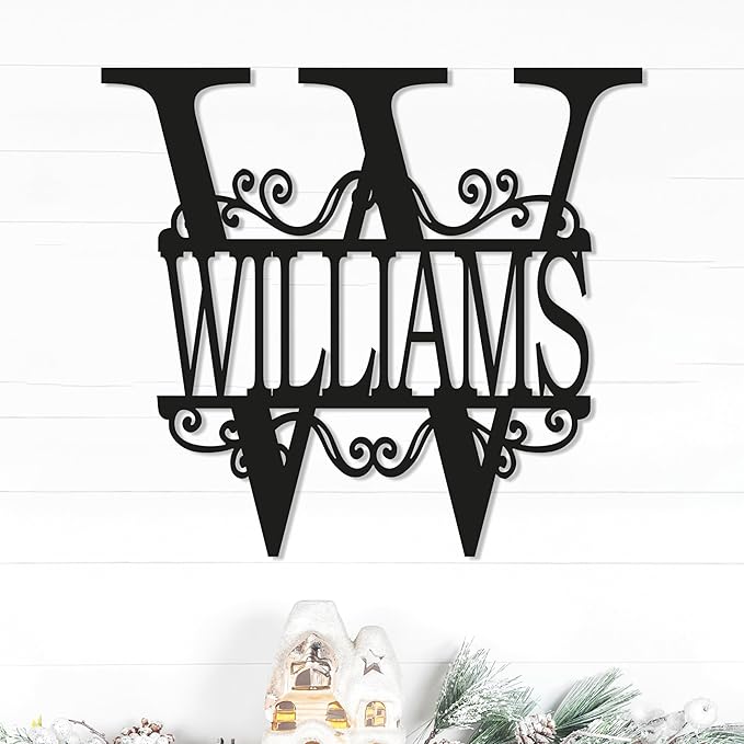 Personalized Metal Name Signs, Split Letter Monogram Wall Decor, Custom Last Name Sign, Family Name Sign for Outdoor, Personalized Wedding Gift, Garden Decor, Metal Wall Art, Housewarming Gift (MonogramDesign_12)