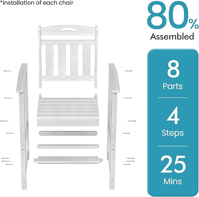 Ciokea Set of 2 Outdoor Tall Bar Chairs, 27" Bar Height Patio Stools with Arms & High Back, Heavy Duty All-Weather Adirondack Tall Chairs for Balcony, Poolside, Deck and Garden, White