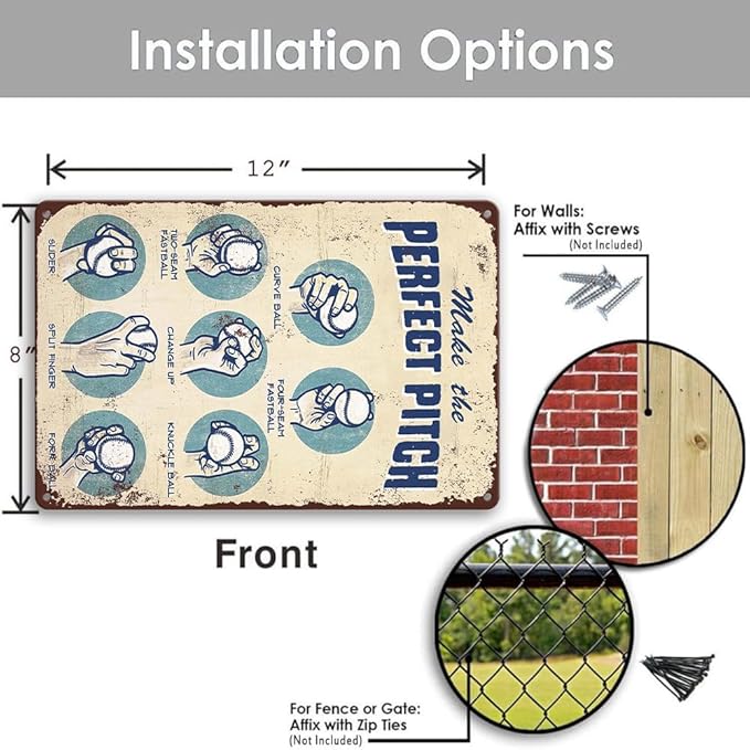 Vintage Baseball Sign Baseball Decor For Boys Room Coach Gifts For Men Baseball Posters Baseball Wall Art Decor For Boys Bedroom Baseball Pitching Grips And Baseball Skills Tin Metal Signs 8x12 Inch