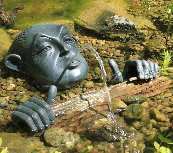 Aquascape Man in Barrel Spitter Fountain Head and Hands, Whimsical Deocorative Pond Water Feature Accent, 78315