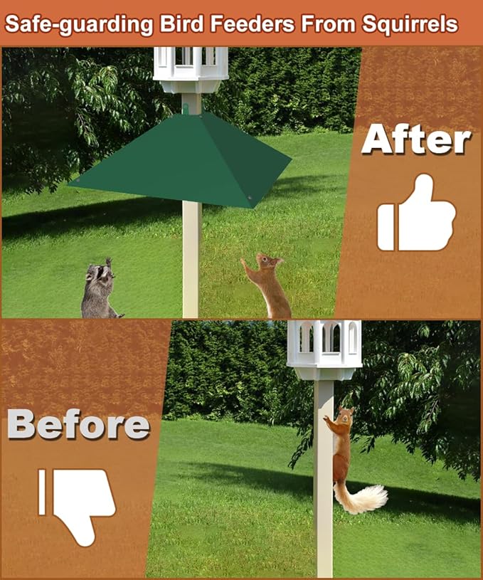 Metal Squirrel Baffle for 4x4 Post, Outside Wooden Pole Mount Squirrel Guards for Bird Feeders, 17 Inch Squirrels Deterrents Stopper to Deter Racoons, Green, 1pcs