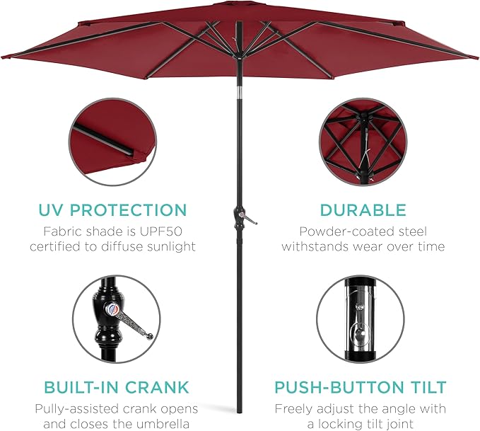 Best Choice Products 10ft Outdoor Steel Polyester Market Patio Umbrella w/Crank, Easy Push Button, Tilt, Table Compatible