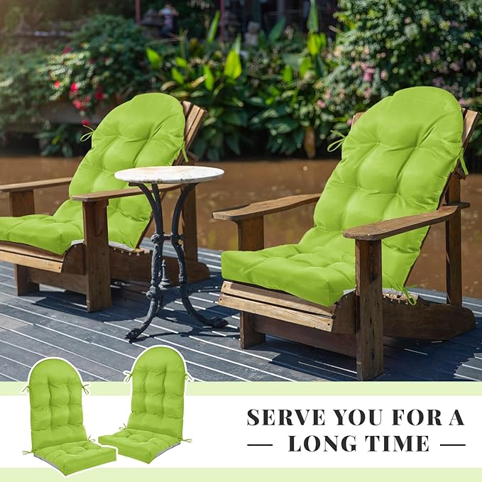 Geelin 4 Pcs Adirondack Chair Cushion High Back Patio Rocking Chair Cushion 44 x 19 x 4 Inch Tufted Weather Resistant Fade Resistant Seat for Patio Rocking Seat (Fruit Green)