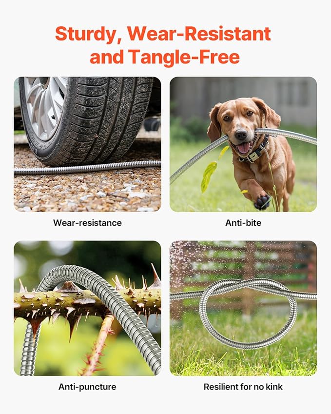 VEVOR Garden Hose Metal 100FT – Heavy Duty Stainless Steel Water Hose, Flexible, No Kink & Tangle, Puncture Resistant & Rust Proof, Lightweight w/ 10-Function Spray Nozzle for Yard, Outdoor, Gardening