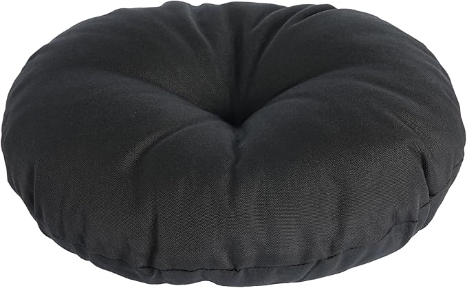 Magpie Fabrics Outdoor 15"x15"x4" Round Bistro Seat Cushions with Ties Set of 2, Tufted Waterproof Patio Floor Chair Pads for Home Garden Balcony Kitchen Office Porch, Black
