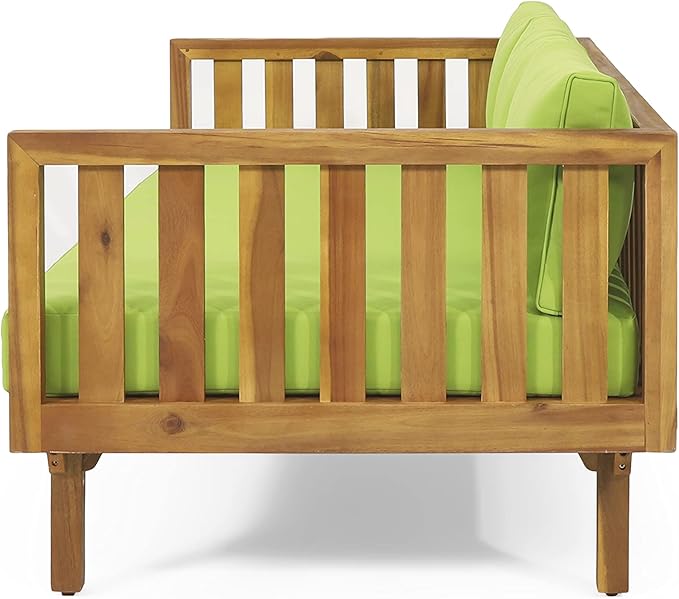 LUMISOL Outdoor Acacia Wood Daybed, Patio 3-Seater Sofa with Water-Resistant Cushions, Patio Conversation Set Outdoor Daybed with Wooden Armrests for Backyard, Deck, Poolside, Teak Green