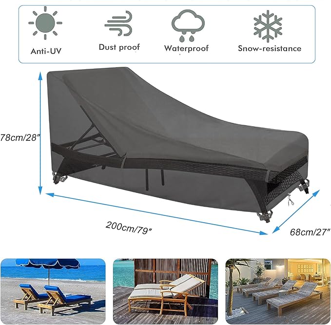 SIRUITON 2 PCS Outdoor Chaise Lounge Cover, Heavy Duty Waterproof & UV Resistant Patio Outdoor Pool Durable Lounge Chair Covers,78L x 34W x 32H inch