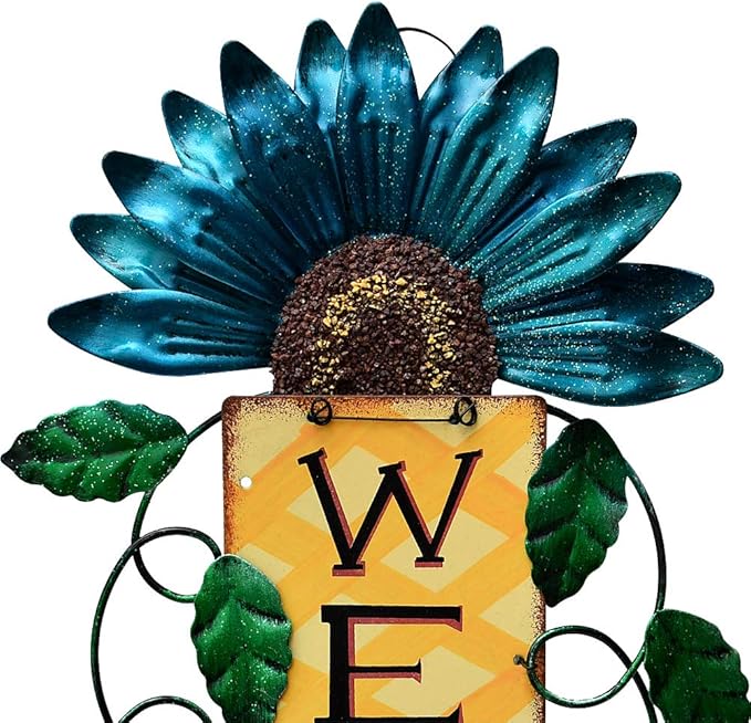 Attraction Design Welcome Sign for Front Door Decor Hanging Sign, Metal Flower Welcome Door Sign Wall Art Decor Hanging for Indoor Outdoor Patio Garden Yard Sign Porch Decoration 15.25X8.5In (3 Set)
