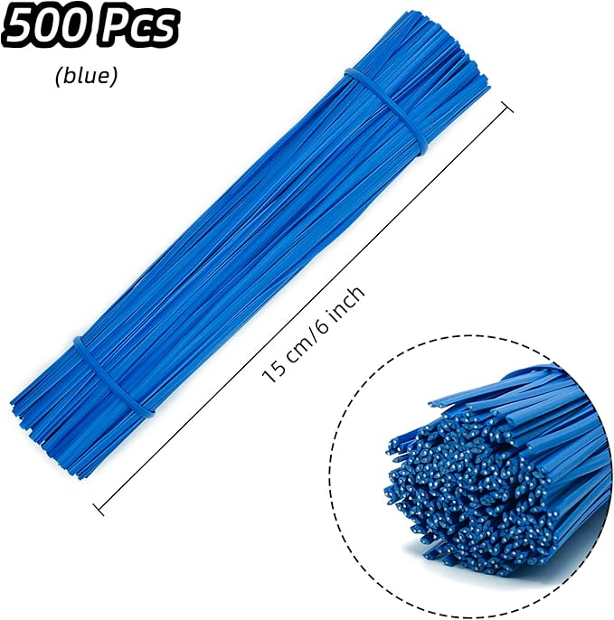 Blue Plastic Twist Ties Bulk, 6 Inch Reusable Twist Ties Garden Ties for Plants, 500 Pcs Metallic Twist Ties for Bread Bags, Vines and Wrapping Cords, Christmas Decor