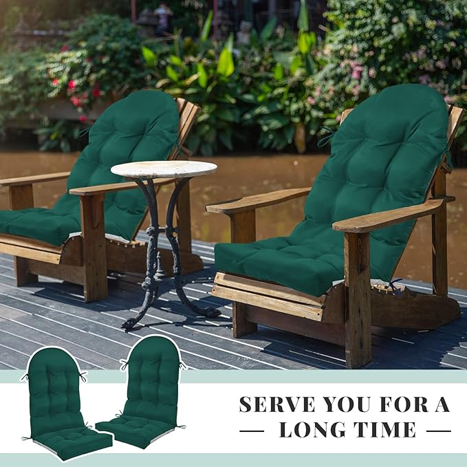 Geelin 4 Pcs Adirondack Chair Cushion High Back Patio Rocking Chair Cushion 44 x 19 x 4 Inch Tufted Weather Resistant Fade Resistant Seat for Patio Rocking Seat (Dark Green)