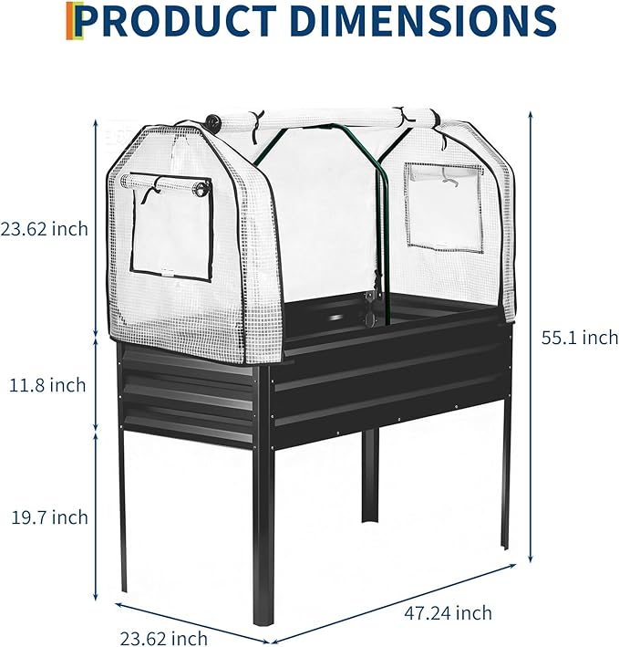 GarveeLife Raised Garden Bed with Legs, Galvanized Metal Elevated Garden Bed with Cover & Built-in Spray Tube, Raised Planter Box for Backyard, Patio, Balcony, 48x24x55 in, Black