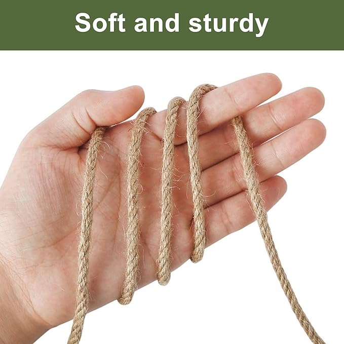 Natural Jute Twine 656ft 5mm,3Ply Twisted Thick Twine Rope Strong Jute String Roll for Crafts Gift Wrapping Gardening Home Decor Bundling Cat Scratching Post