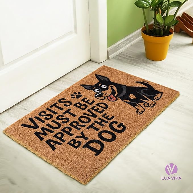 Coir Doormat Outdoor Entrance - Approved by The Dog - 17"x30" - Funny Door mats Outside - Welcome mat Funny - Indoor/Outdoor Doormat