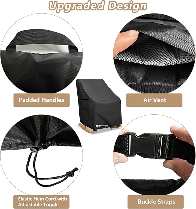 Outdoor Rocking Chair Covers 600D Heavy Duty Waterproof - Patio Furniture Covers for Rocking Chair Cover - All Weather Protection 27x34x45 Inches Black