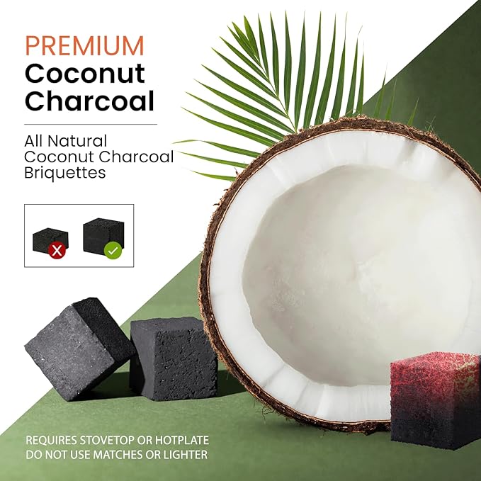 Sunlight® Premium Coconut Charcoal Cubes - (2.5mm) - Long Lasting Natural Coco Charcoal - Zero Ash - Low Odor - 2.5 mm Cubes - Long Lasting - Full Burn (72)