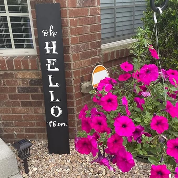 Large Oh Hello There Stencil - 7 Pack Vertical Oh Hello There Sign Stencils Templates for Painting on Wood, Reusable Letter Stencils for Front Porch Wood Signs