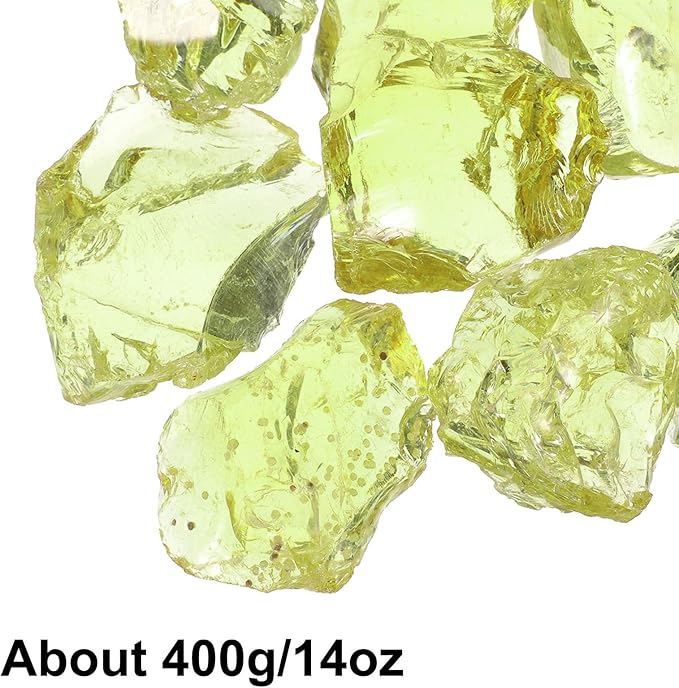 uxcell Fire Glass for Fire Pit, 3-5cm(1-1/5"to 2") High Luster Reflective Glass Rocks for Natural or Propane Fireplace, Safe for Outdoors and Indoors, Olive Green, 400g/14oz