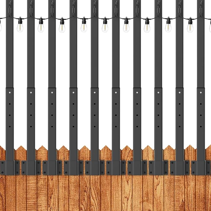 LETIANPAI 2.8Ft String Light Poles 10 Pack,Light Poles for Outside Lights,Outdoor with Fence Brackets Hanging Lights,Metal Stand Deck Patio Backyard