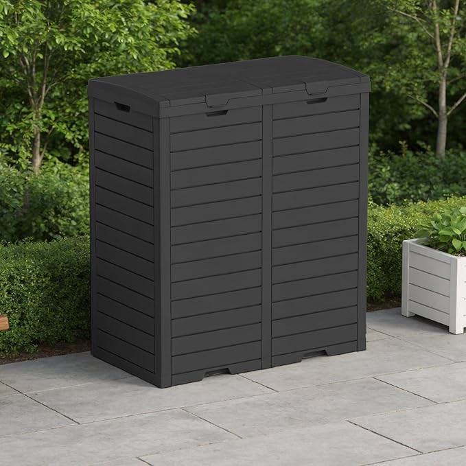 Outdoor Trash Can with lid, Waterproof, UV-Resistant Resin Garbage Can, Lockable Lid and Drip Tray, Animal-Proof, for Patio, Kitchen, Backyard and Deck (Black, 76 Gallon)