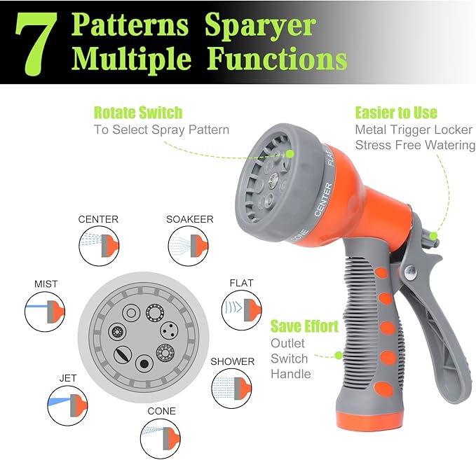 SYEENIFY Kink Free Garden Hose 10ft 5/8", Heavy Duty Hybrid Water Hose, Ultra Durable Flexible Rubber Hose with Sprayer Nozzle,Leakproof Yard Outdoor Hose with Brass Solid Connector